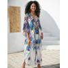 imageBsubseach Kaftan Dress for Swimwear Women Plus Size Bathing Suit Cover Up Beach RobePeacock Feathers