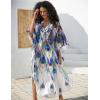 imageBsubseach Kaftan Dress for Swimwear Women Plus Size Bathing Suit Cover Up Beach RobePeacock Feathers