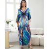 imageBsubseach Kaftan Dresses for Women Long Beach Cover Ups Plus Size Swimsuit Coverup Caftan LoungewearDark Blue Butterfly