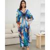 imageBsubseach Kaftan Dresses for Women Long Beach Cover Ups Plus Size Swimsuit Coverup Caftan LoungewearDark Blue Butterfly