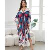 imageBsubseach Kaftan Dresses for Women Long Beach Cover Ups Plus Size Swimsuit Coverup Caftan LoungewearRed Blue Butterfly