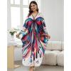 imageBsubseach Kaftan Dresses for Women Long Beach Cover Ups Plus Size Swimsuit Coverup Caftan LoungewearRed Blue Butterfly
