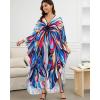 imageBsubseach Kaftan Dresses for Women Long Beach Cover Ups Plus Size Swimsuit Coverup Caftan LoungewearRose Blue Butterfly