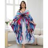 imageBsubseach Kaftan Dresses for Women Long Beach Cover Ups Plus Size Swimsuit Coverup Caftan LoungewearRose Blue Butterfly