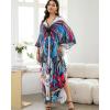 imageBsubseach Kaftan Dresses for Women Long Beach Cover Ups Plus Size Swimsuit Coverup Caftan LoungewearWhite Blue Butterfly