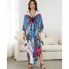 imageBsubseach Kaftan Dresses for Women Long Beach Cover Ups Plus Size Swimsuit Coverup Caftan LoungewearWhite Blue Butterfly