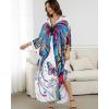 imageBsubseach Kaftan Dresses for Women Long Beach Cover Ups Plus Size Swimsuit Coverup Caftan LoungewearWhite Blue Butterfly