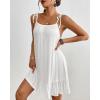 imageBsubseach Knit Swimsuit Cover Up Dress Women 2025 Ruffle Bathing Suit Coverup Spaghetti Strap Beach Dresses Summer SundressWhite