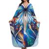 imageBsubseach Kaftan Dresses for Women Long Beach Cover Ups Plus Size Swimsuit Coverup Caftan LoungewearDark Blue Butterfly