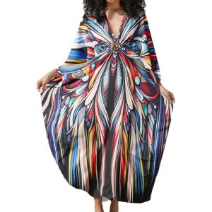 imageBsubseach Kaftan Dress for Swimwear Women Plus Size Bathing Suit Cover Up Beach RobeButterflies on Black