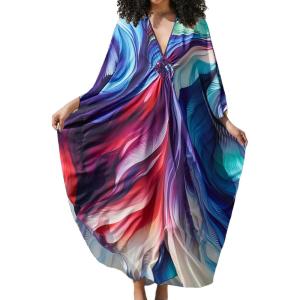 imageBsubseach Kaftan Dress for Swimwear Women Plus Size Bathing Suit Cover Up Beach RobeColourful Lines