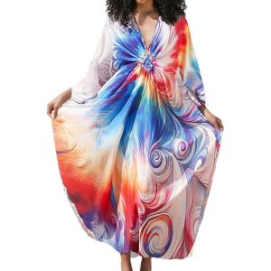 imageBsubseach Kaftan Dress for Swimwear Women Plus Size Bathing Suit Cover Up Beach RobeColourful Swirls