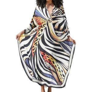 imageBsubseach Kaftan Dress for Swimwear Women Plus Size Bathing Suit Cover Up Beach RobeZebra Leopard
