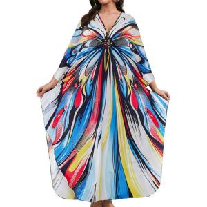 imageBsubseach Kaftan Dresses for Women Long Beach Cover Ups Plus Size Swimsuit Coverup Caftan LoungewearAcolored Butterfly 3