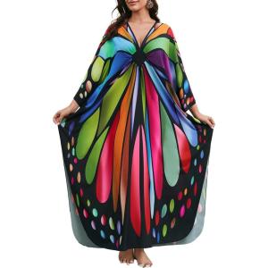 imageBsubseach Kaftan Dresses for Women Long Beach Cover Ups Plus Size Swimsuit Coverup Caftan LoungewearAcolored Butterfly
