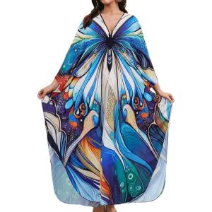 imageBsubseach Kaftan Dresses for Women Long Beach Cover Ups Plus Size Swimsuit Coverup Caftan LoungewearDark Blue Butterfly