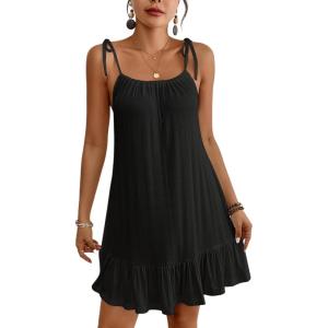 imageBsubseach Knit Swimsuit Cover Up Dress Women 2025 Ruffle Bathing Suit Coverup Spaghetti Strap Beach Dresses Summer SundressBlack