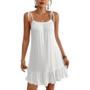 imageBsubseach Knit Swimsuit Cover Up Dress Women 2025 Ruffle Bathing Suit Coverup Spaghetti Strap Beach Dresses Summer SundressWhite