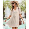imageBsubseach Womens Beach Coverups for Bathing Suits Half Sleeve V Neck Swim Cover Up Mini DressApricot