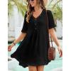 imageBsubseach Womens Beach Coverups for Bathing Suits Half Sleeve V Neck Swim Cover Up Mini DressBlack