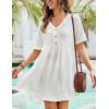 imageBsubseach Womens Beach Coverups for Bathing Suits Half Sleeve V Neck Swim Cover Up Mini DressWhite