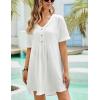 imageBsubseach Womens Beach Coverups for Bathing Suits Half Sleeve V Neck Swim Cover Up Mini DressWhite