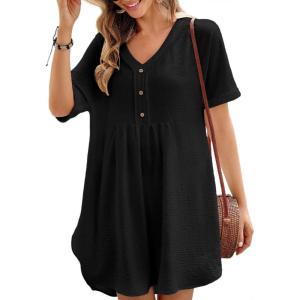 imageBsubseach Womens Beach Coverups for Bathing Suits Half Sleeve V Neck Swim Cover Up Mini DressBlack
