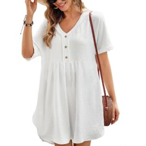 imageBsubseach Womens Beach Coverups for Bathing Suits Half Sleeve V Neck Swim Cover Up Mini DressWhite