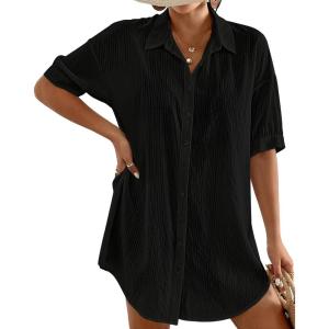 imageBsubseach Womens Swimwear Cover Ups Shirt Dress for Women Button Down Dresses BeachwearBlack