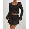 imageBsubseach Crochet Coverups for Women Two Piece Swimsuit Cover Up Hollow Out Knit Skirt Set Beach Outfits with DrawstringBlack