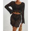 imageBsubseach Crochet Coverups for Women Two Piece Swimsuit Cover Up Hollow Out Knit Skirt Set Beach Outfits with DrawstringBlack