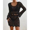 imageBsubseach Crochet Coverups for Women Two Piece Swimsuit Cover Up Hollow Out Knit Skirt Set Beach Outfits with DrawstringBlack