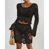 imageBsubseach Crochet Coverups for Women Two Piece Swimsuit Cover Up Hollow Out Knit Skirt Set Beach Outfits with DrawstringBlack