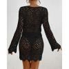 imageBsubseach Crochet Coverups for Women Two Piece Swimsuit Cover Up Hollow Out Knit Skirt Set Beach Outfits with DrawstringBlack