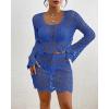imageBsubseach Crochet Coverups for Women Two Piece Swimsuit Cover Up Hollow Out Knit Skirt Set Beach Outfits with DrawstringBlue