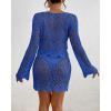imageBsubseach Crochet Coverups for Women Two Piece Swimsuit Cover Up Hollow Out Knit Skirt Set Beach Outfits with DrawstringBlue