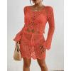 imageBsubseach Crochet Coverups for Women Two Piece Swimsuit Cover Up Hollow Out Knit Skirt Set Beach Outfits with DrawstringOrange
