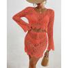 imageBsubseach Crochet Coverups for Women Two Piece Swimsuit Cover Up Hollow Out Knit Skirt Set Beach Outfits with DrawstringOrange
