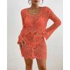imageBsubseach Crochet Coverups for Women Two Piece Swimsuit Cover Up Hollow Out Knit Skirt Set Beach Outfits with DrawstringOrange