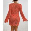 imageBsubseach Crochet Coverups for Women Two Piece Swimsuit Cover Up Hollow Out Knit Skirt Set Beach Outfits with DrawstringOrange