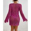 imageBsubseach Crochet Coverups for Women Two Piece Swimsuit Cover Up Hollow Out Knit Skirt Set Beach Outfits with DrawstringRose