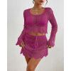 imageBsubseach Crochet Coverups for Women Two Piece Swimsuit Cover Up Hollow Out Knit Skirt Set Beach Outfits with DrawstringRose