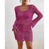 imageBsubseach Crochet Coverups for Women Two Piece Swimsuit Cover Up Hollow Out Knit Skirt Set Beach Outfits with DrawstringRose