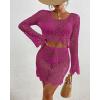 imageBsubseach Crochet Coverups for Women Two Piece Swimsuit Cover Up Hollow Out Knit Skirt Set Beach Outfits with DrawstringRose