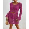imageBsubseach Crochet Coverups for Women Two Piece Swimsuit Cover Up Hollow Out Knit Skirt Set Beach Outfits with DrawstringRose