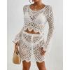 imageBsubseach Crochet Coverups for Women Two Piece Swimsuit Cover Up Hollow Out Knit Skirt Set Beach Outfits with DrawstringWhite