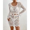 imageBsubseach Crochet Coverups for Women Two Piece Swimsuit Cover Up Hollow Out Knit Skirt Set Beach Outfits with DrawstringWhite