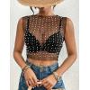 imageBsubseach Sexy Womens Sheer Mesh Pearl Rhinestone Cover Up Top Beach Swimwear Bikini Bathing Suit CoverupsBlack