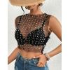 imageBsubseach Sexy Womens Sheer Mesh Pearl Rhinestone Cover Up Top Beach Swimwear Bikini Bathing Suit CoverupsBlack