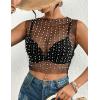 imageBsubseach Sexy Womens Sheer Mesh Pearl Rhinestone Cover Up Top Beach Swimwear Bikini Bathing Suit CoverupsBlack